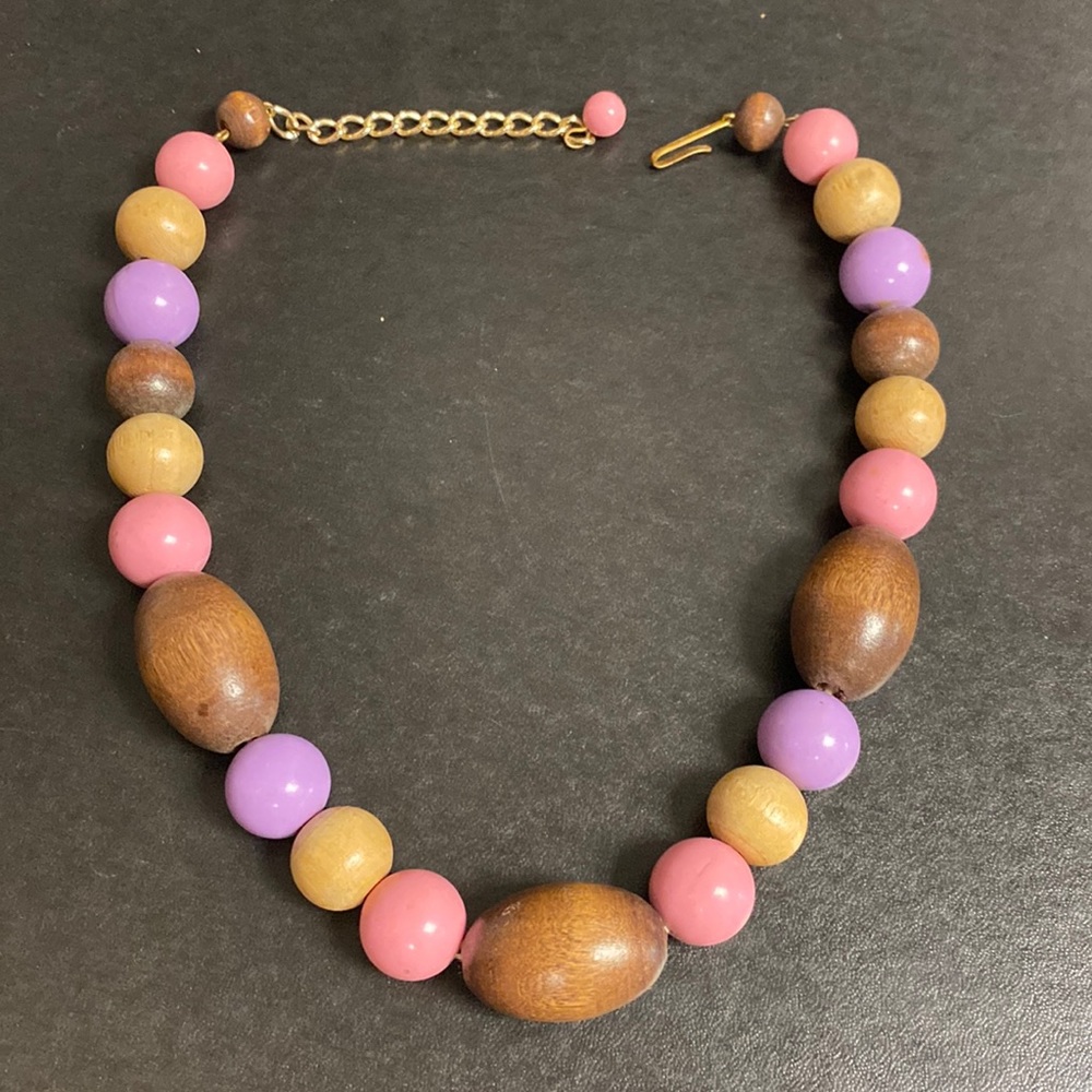 Vintage Western Germany Wooden & Acrylic Bead Necklace